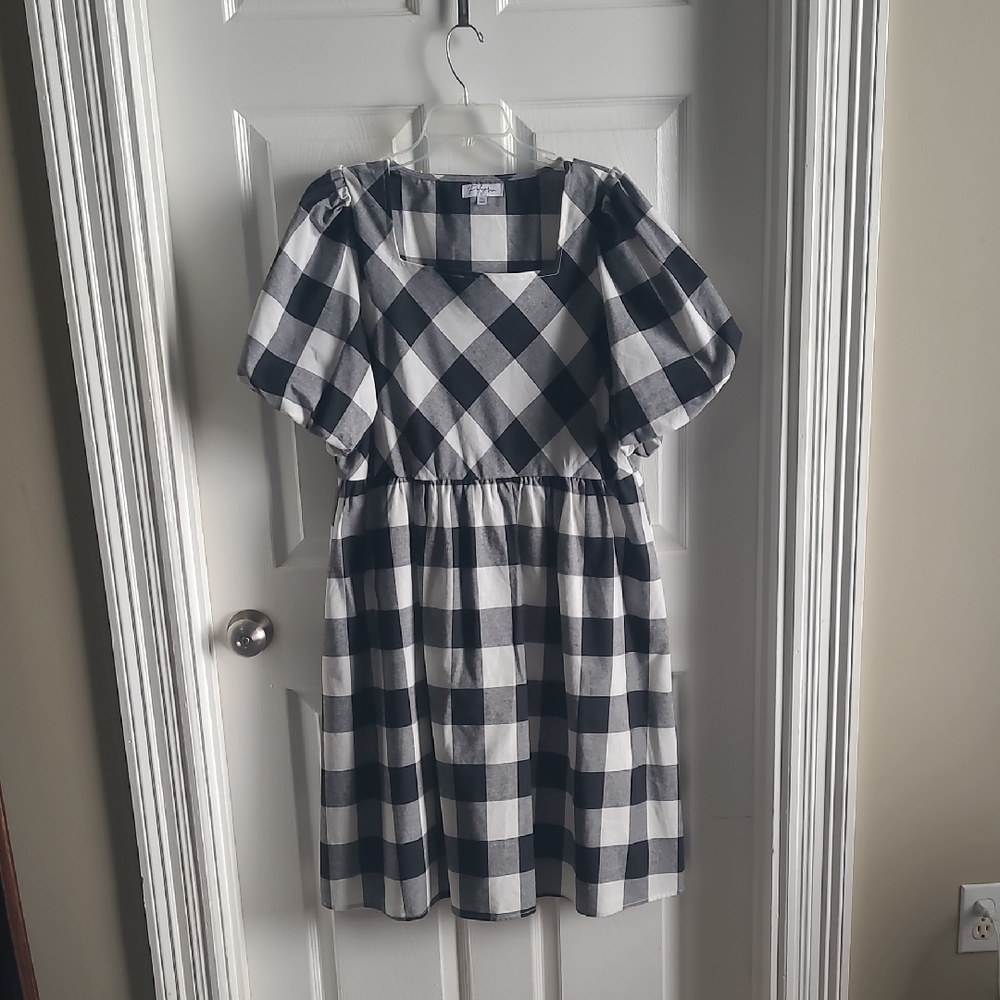 Charming Black and White Checkered Kids Dress
